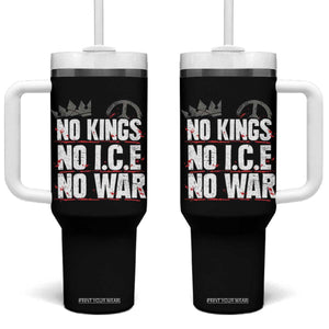 No Kings No Wars No Ice Protest Distressed Tumbler With Handle No Crown Just Peace Anti War Freedom Supporters TS02 One Size: 40 oz Black Print Your Wear