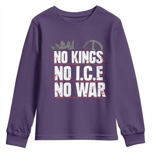 No Kings No Wars No Ice Protest Distressed Youth Sweatshirt No Crown Just Peace Anti War Freedom Supporters TS02 Purple Print Your Wear