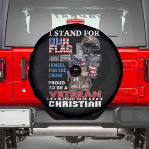 American Veteran Spare Tire Cover I Stand For Our Flag I Kneel For The Cross Blessed To Be Christian TS02 Black Print Your Wear