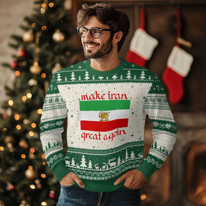 Make Iran Great Again Ugly Christmas Sweater Vintage Lion and Sun Flag Patriotic Iranian Pride TS02 Beige Green Print Your Wear