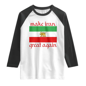 Make Iran Great Again Raglan Shirt Vintage Lion and Sun Flag Patriotic Iranian Pride TS02 White Black Print Your Wear