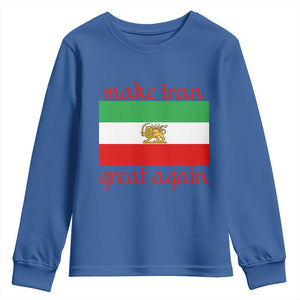 Make Iran Great Again Youth Sweatshirt Vintage Lion and Sun Flag Patriotic Iranian Pride TS02 Royal Blue Print Your Wear