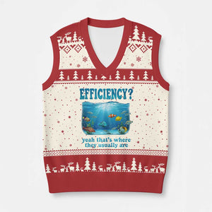 Efficiency Is Fish In Sea Funny Fish Pun Dad Joke V-Neck Knit Sweater Vest Yeah Thats Where They Usually Are Marine Life Ocean Humor