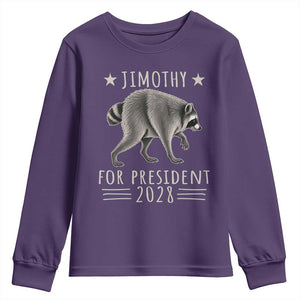 Jimothy For President 2028 Parody Youth Sweatshirt Funny Viral Seattle Raccoon Lover
