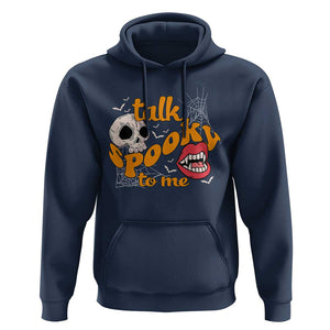 Spooky Halloween Hoodie Talk Spooky To Me Skull Vampire Mouth TS02 Navy Print Your Wear