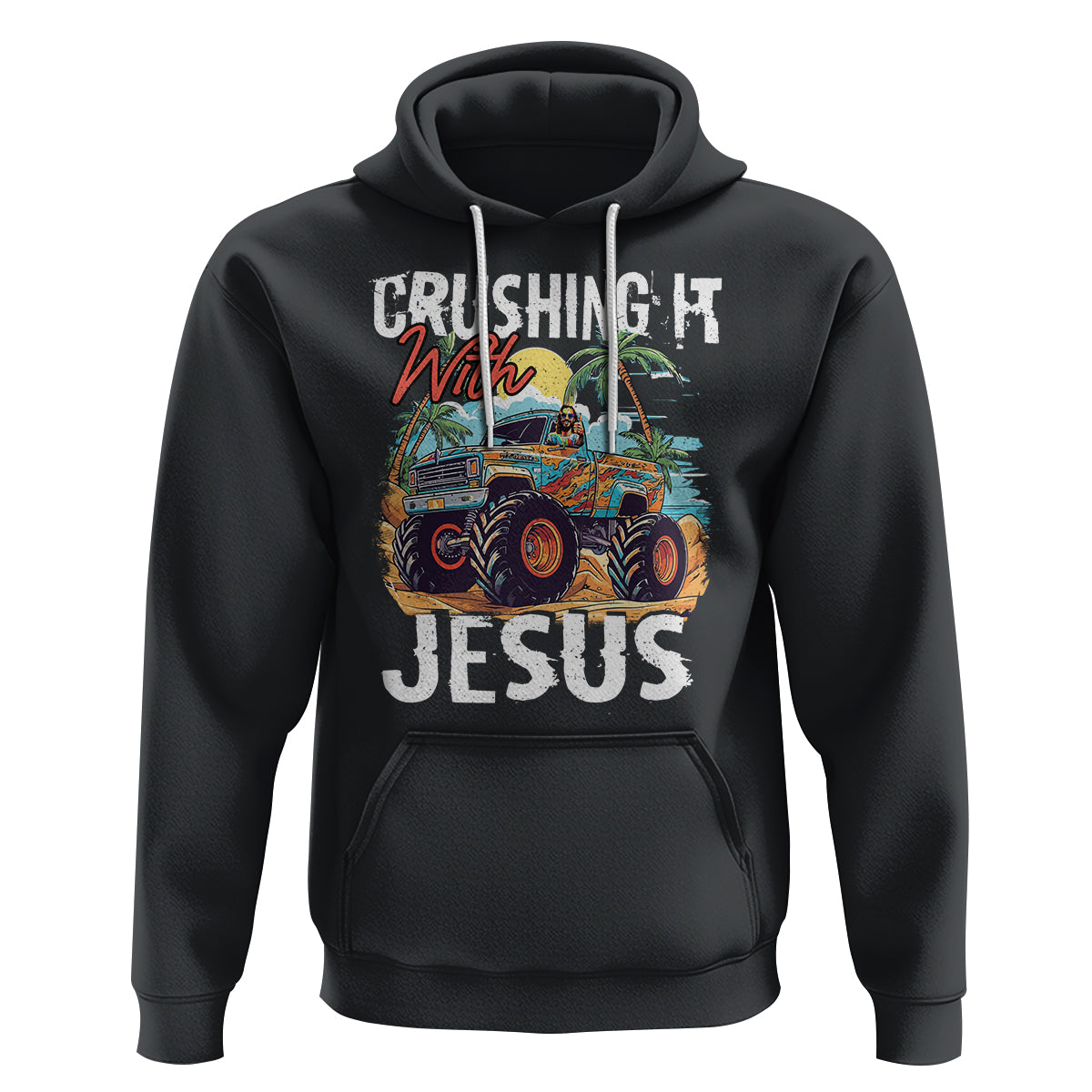 Funny Jesus Hoodie Crushing It With Jesus TS02 Black Printyourwear