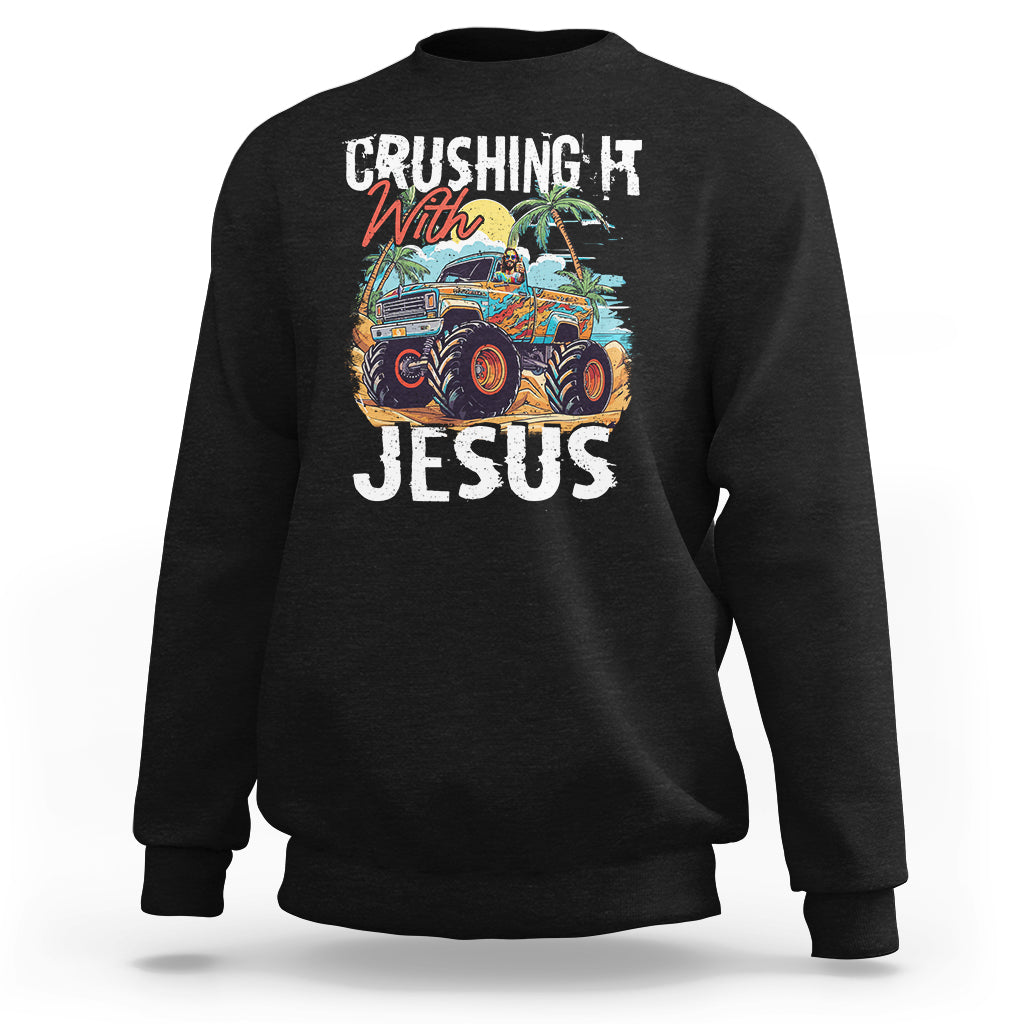 Funny Jesus Sweatshirt Crushing It With Jesus TS02 Black Printyourwear