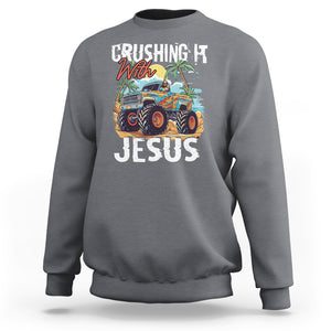 Funny Jesus Sweatshirt Crushing It With Jesus TS02 Charcoal Printyourwear