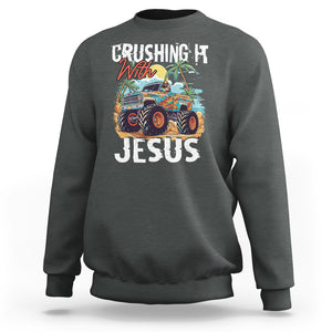 Funny Jesus Sweatshirt Crushing It With Jesus TS02 Dark Heather Printyourwear