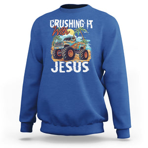 Funny Jesus Sweatshirt Crushing It With Jesus TS02 Royal Blue Printyourwear