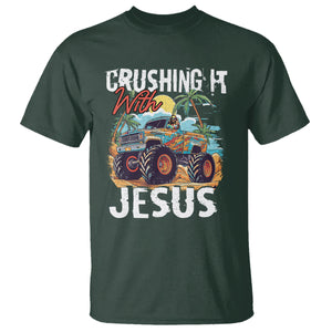 Funny Jesus T Shirt Crushing It With Jesus TS02 Dark Forest Green Printyourwear