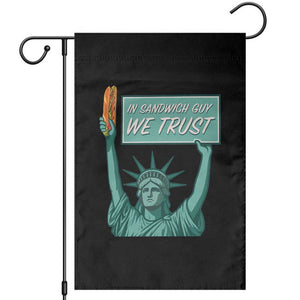 In Sandwich Guy We Trust Garden Flag Funny Liberty with Baguette Parody Graphic Political Satire TS02 Black Print Your Wear