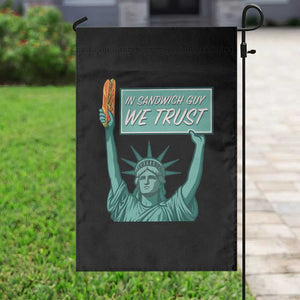 In Sandwich Guy We Trust Garden Flag Funny Liberty with Baguette Parody Graphic Political Satire TS02 Print Your Wear