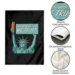 In Sandwich Guy We Trust Garden Flag Funny Liberty with Baguette Parody Graphic Political Satire TS02 Print Your Wear