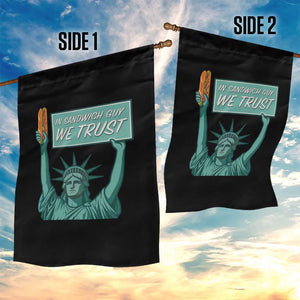 In Sandwich Guy We Trust Garden Flag Funny Liberty with Baguette Parody Graphic Political Satire TS02 Print Your Wear