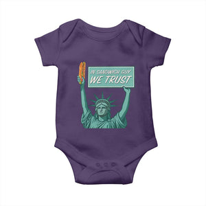 In Sandwich Guy We Trust Baby Onesie Funny Liberty with Baguette Parody Graphic Political Satire TS02 Purple Print Your Wear