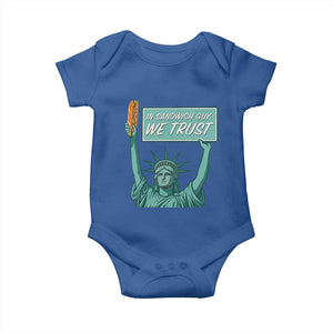 In Sandwich Guy We Trust Baby Onesie Funny Liberty with Baguette Parody Graphic Political Satire TS02 Royal Blue Print Your Wear