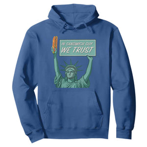 In Sandwich Guy We Trust Hoodie Funny Liberty with Baguette Parody Graphic Political Satire TS02 Royal Blue Print Your Wear