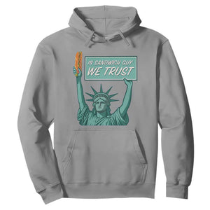 In Sandwich Guy We Trust Hoodie Funny Liberty with Baguette Parody Graphic Political Satire TS02 Sport Gray Print Your Wear