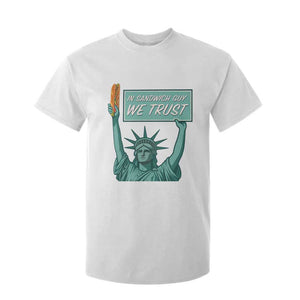 In Sandwich Guy We Trust T Shirt For Kid Funny Liberty with Baguette Parody Graphic Political Satire TS02 White Print Your Wear