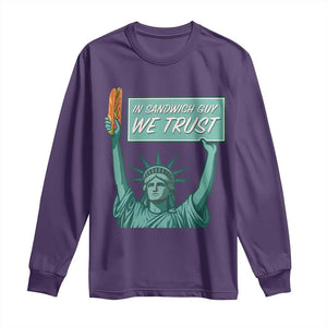 In Sandwich Guy We Trust Long Sleeve Shirt Funny Liberty with Baguette Parody Graphic Political Satire TS02 Purple Print Your Wear