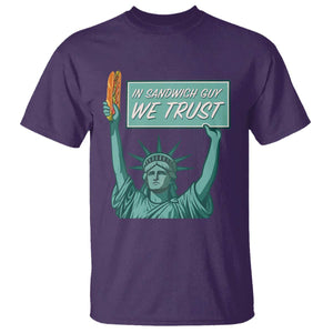 In Sandwich Guy We Trust T Shirt Funny Liberty with Baguette Parody Graphic Political Satire TS02 Purple Print Your Wear