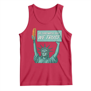 In Sandwich Guy We Trust Tank Top Funny Liberty with Baguette Parody Graphic Political Satire TS02 Red Print Your Wear