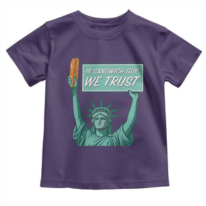 In Sandwich Guy We Trust Toddler T Shirt Funny Liberty with Baguette Parody Graphic Political Satire TS02 Purple Print Your Wear