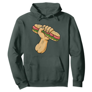 Sandwich Power Fist Hoodie Sarcastic Food Revolution Political Satire TS02 Dark Forest Green Print Your Wear