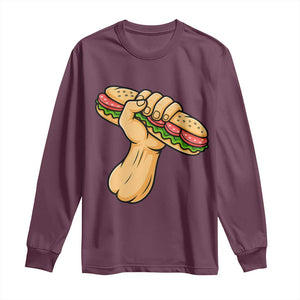 Sandwich Power Fist Long Sleeve Shirt Sarcastic Food Revolution Political Satire TS02 Maroon Print Your Wear