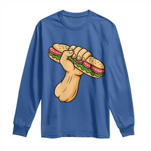 Sandwich Power Fist Long Sleeve Shirt Sarcastic Food Revolution Political Satire TS02 Royal Blue Print Your Wear