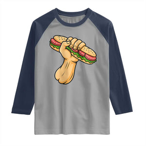 Sandwich Power Fist Raglan Shirt Sarcastic Food Revolution Political Satire TS02 Sport Gray Navy Print Your Wear