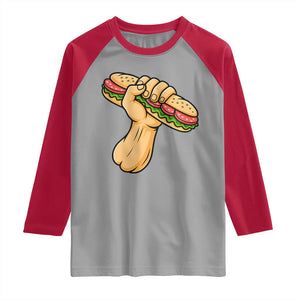 Sandwich Power Fist Raglan Shirt Sarcastic Food Revolution Political Satire TS02 Sport Gray Red Print Your Wear