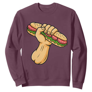 Sandwich Power Fist Sweatshirt Sarcastic Food Revolution Political Satire TS02 Maroon Print Your Wear