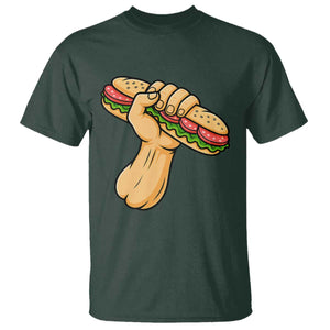 Sandwich Power Fist T Shirt Sarcastic Food Revolution Political Satire TS02 Dark Forest Green Print Your Wear