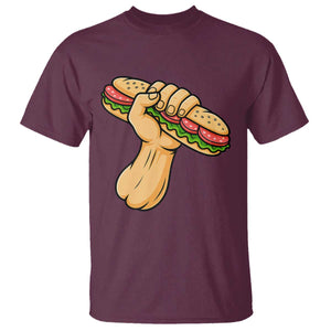 Sandwich Power Fist T Shirt Sarcastic Food Revolution Political Satire TS02 Maroon Print Your Wear