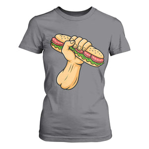 Sandwich Power Fist T Shirt For Women Sarcastic Food Revolution Political Satire TS02 Charcoal Print Your Wear