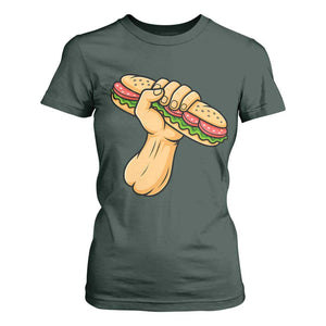 Sandwich Power Fist T Shirt For Women Sarcastic Food Revolution Political Satire TS02 Dark Forest Green Print Your Wear