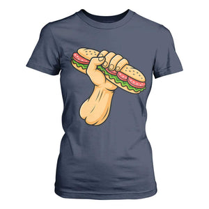 Sandwich Power Fist T Shirt For Women Sarcastic Food Revolution Political Satire TS02 Navy Print Your Wear