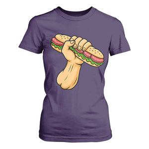 Sandwich Power Fist T Shirt For Women Sarcastic Food Revolution Political Satire TS02 Purple Print Your Wear