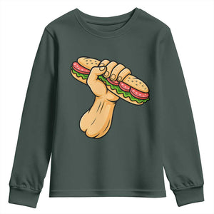 Sandwich Power Fist Youth Sweatshirt Sarcastic Food Revolution Political Satire TS02 Dark Forest Green Print Your Wear
