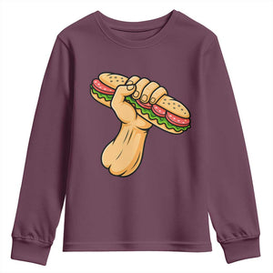 Sandwich Power Fist Youth Sweatshirt Sarcastic Food Revolution Political Satire TS02 Maroon Print Your Wear