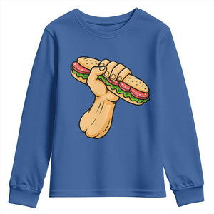 Sandwich Power Fist Youth Sweatshirt Sarcastic Food Revolution Political Satire TS02 Royal Blue Print Your Wear