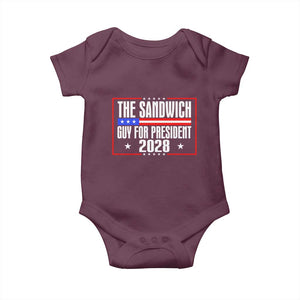 The Sandwich Guy for President 2028 Baby Onesie Funny Patriotic Campaign Parody TS02 Maroon Print Your Wear