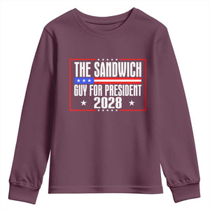The Sandwich Guy for President 2028 Youth Sweatshirt Funny Patriotic Campaign Parody TS02 Maroon Print Your Wear
