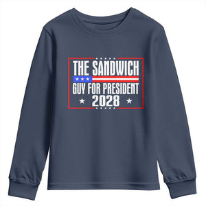 The Sandwich Guy for President 2028 Youth Sweatshirt Funny Patriotic Campaign Parody TS02 Navy Print Your Wear