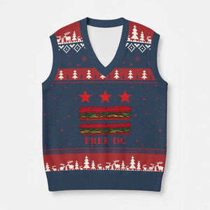 Free DC Funny Flag Parody V-Neck Knit Sweater Vest Washington DC with Baguette Sandwich Twist TS02 Navy Red Print Your Wear