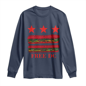 Free DC Funny Flag Parody Long Sleeve Shirt Washington DC with Baguette Sandwich Twist TS02 Navy Print Your Wear