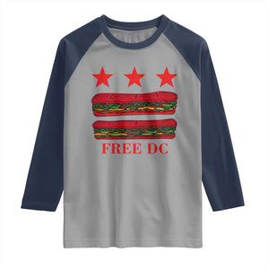 Free DC Funny Flag Parody Raglan Shirt Washington DC with Baguette Sandwich Twist TS02 Sport Gray Navy Print Your Wear