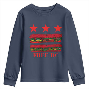 Free DC Funny Flag Parody Youth Sweatshirt Washington DC with Baguette Sandwich Twist TS02 Navy Print Your Wear